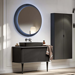 BATHROOM MIRROR ROUND 80 CM WITH LED LIGHTING AND FLEXIGLASS FRAME MATTE BLACK MADE IN ITALY